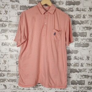 Johnnie O Polo Shirt Mens Small Red‎ White Striped Golf Casual Soft Touch Logo